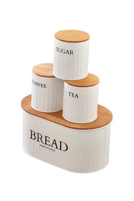 Hermia Juego de Cajas de Almacenamiento Blanco con Tapas de Madera Hermia Juego de Cajas de Almacenamiento Blanco con Tapas de Madera